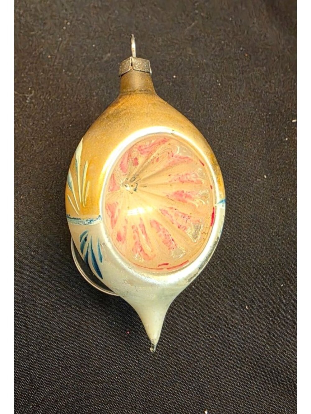 Vintage MCM Mercury Glass Indent Reflector Tear Drop Christmas Ornament Gold